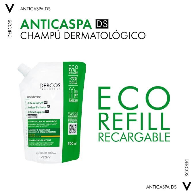 Vichy Dercos Shampoo - 390ml Refill Pouch - Daily Balancing Cleanser for Normal to Oily Hair - Face the Future