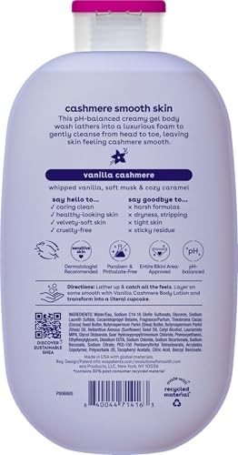 Eos Cashmere Body Wash - Vanilla Cashmere, Moisturizing Body Wash, Creamy Gel Formula, with Shea Butter, Glycerin, Vitamin E, Ph Balanced, Sensitive S