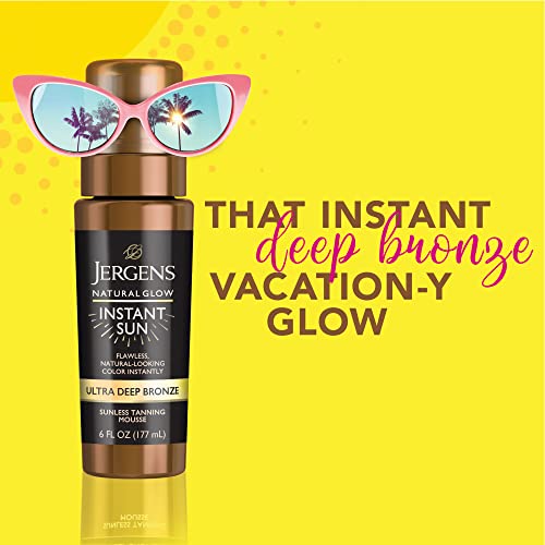 Jergens Natural Glow Instant Sun Sunless Tanning Mousse, Ultra Deep Bronze, 6 OZ