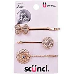 SCUNCI BOBBY PINS 3 PCS DORADOS 