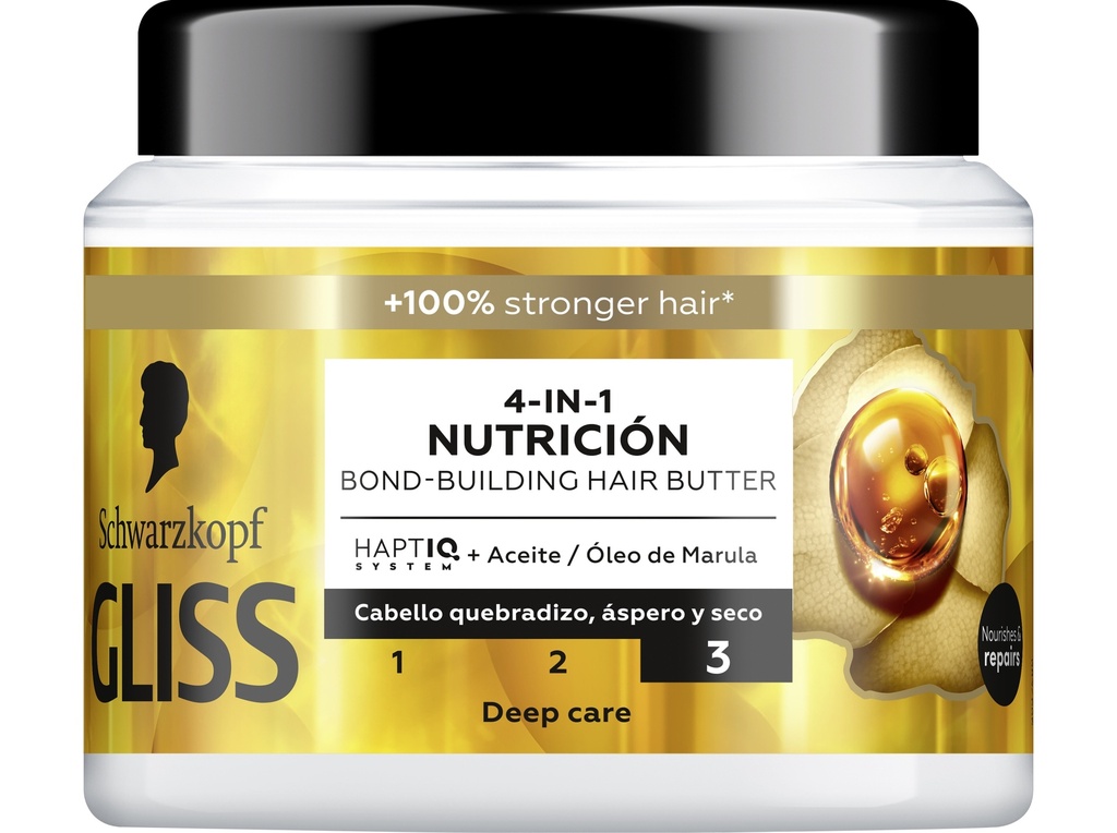 Schwarzkopf Gliss 4 en 1 mascarilla Oil Nutritive 400 Ml para cabellos asperos y dañados
