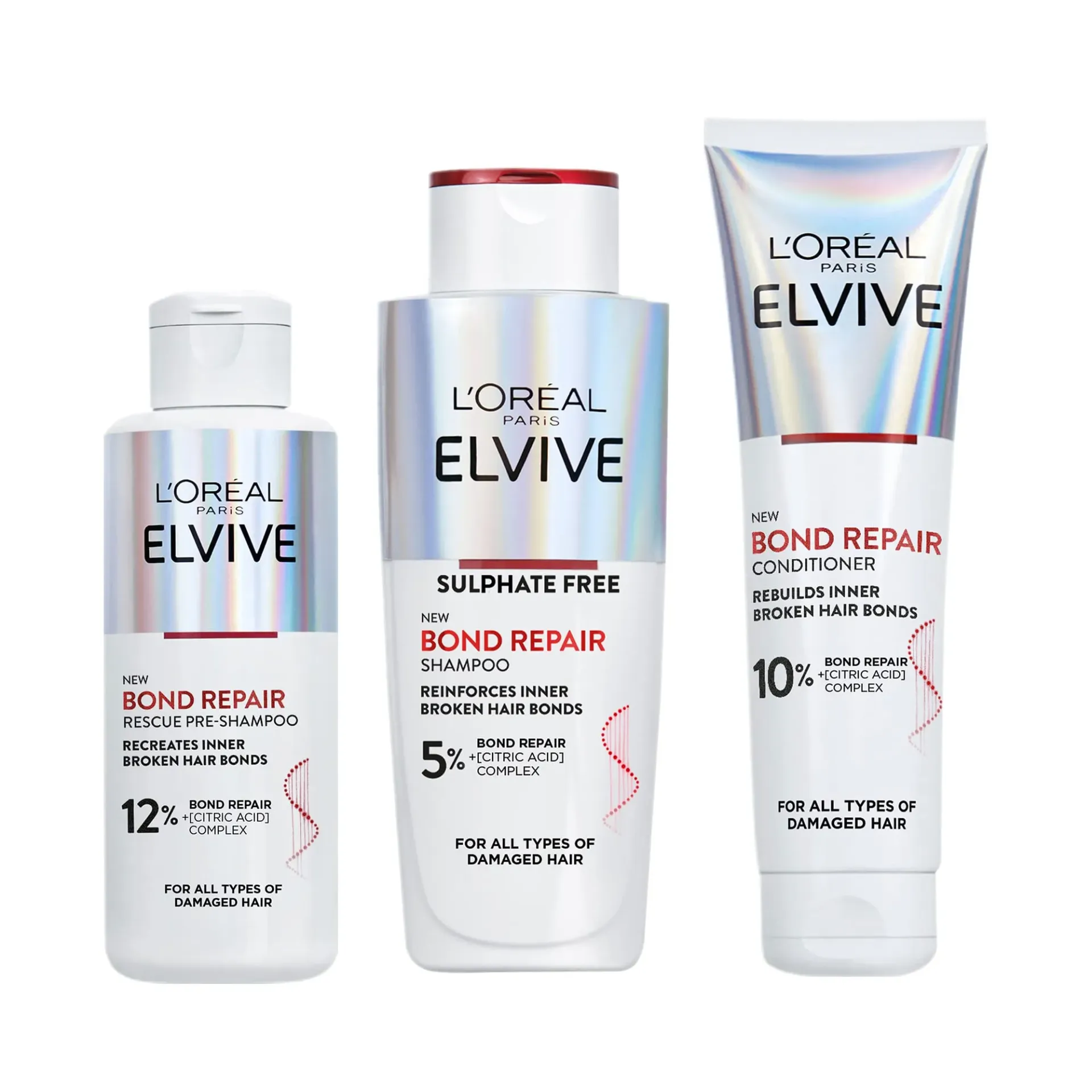 COMBO Loreal Elvive Bond Repair Shampoo 200ml Acondicionador 150ml Pre-shampoo 200ml