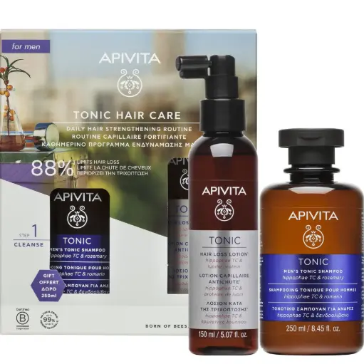 Apivita combo fortalecedor para hombres Tonico y shampoo